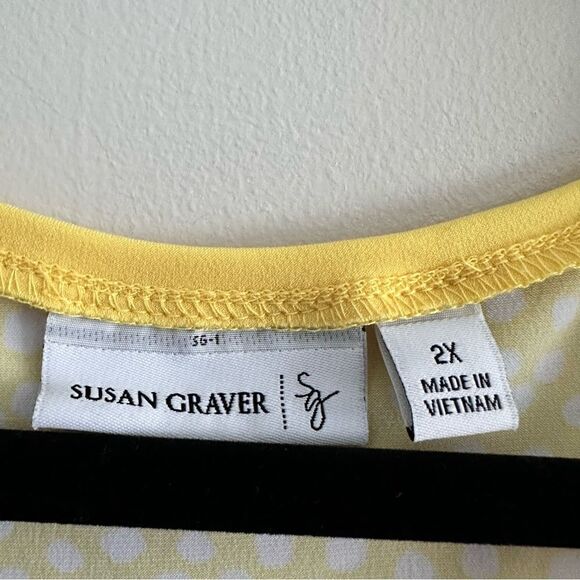 Susan Graver Liquid Knit Polka Dot Scoop Neck Tank Yellow QVC Women’s Plus 2X - Picture 3 of 6